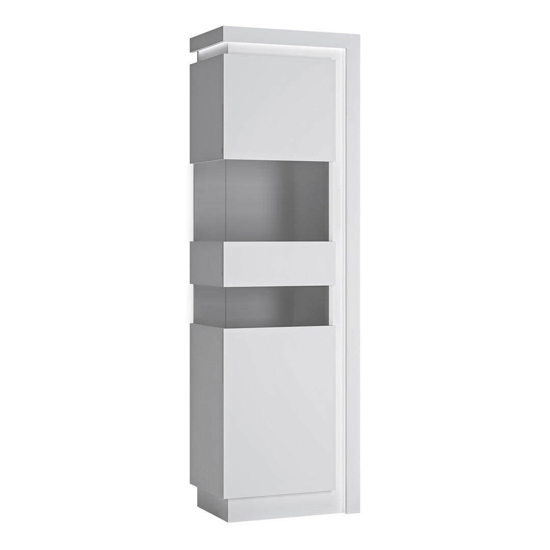 Lyon Tall Narrow display cabinet (LHD) (including LED lighting) in White and High Gloss - TidySpaces