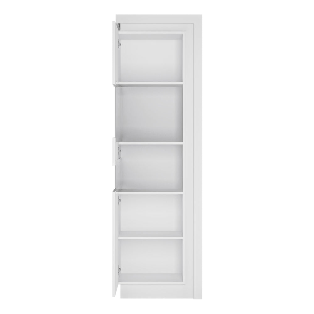 Lyon Tall Narrow display cabinet (LHD) (including LED lighting) in White and High Gloss - TidySpaces