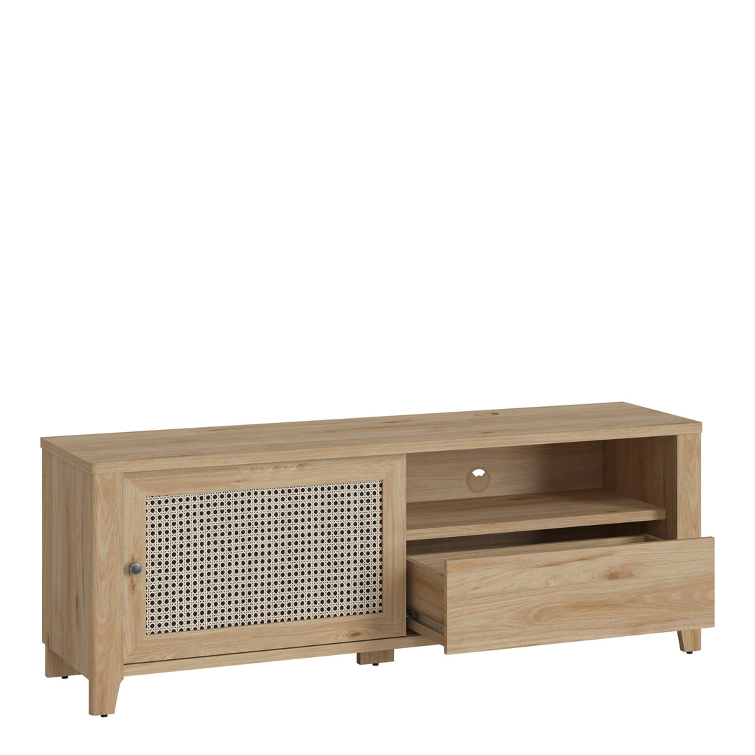 Cestino 1 Door 1 Drawer TV Unit in Jackson Hickory Oak and Rattan Effect - TidySpaces