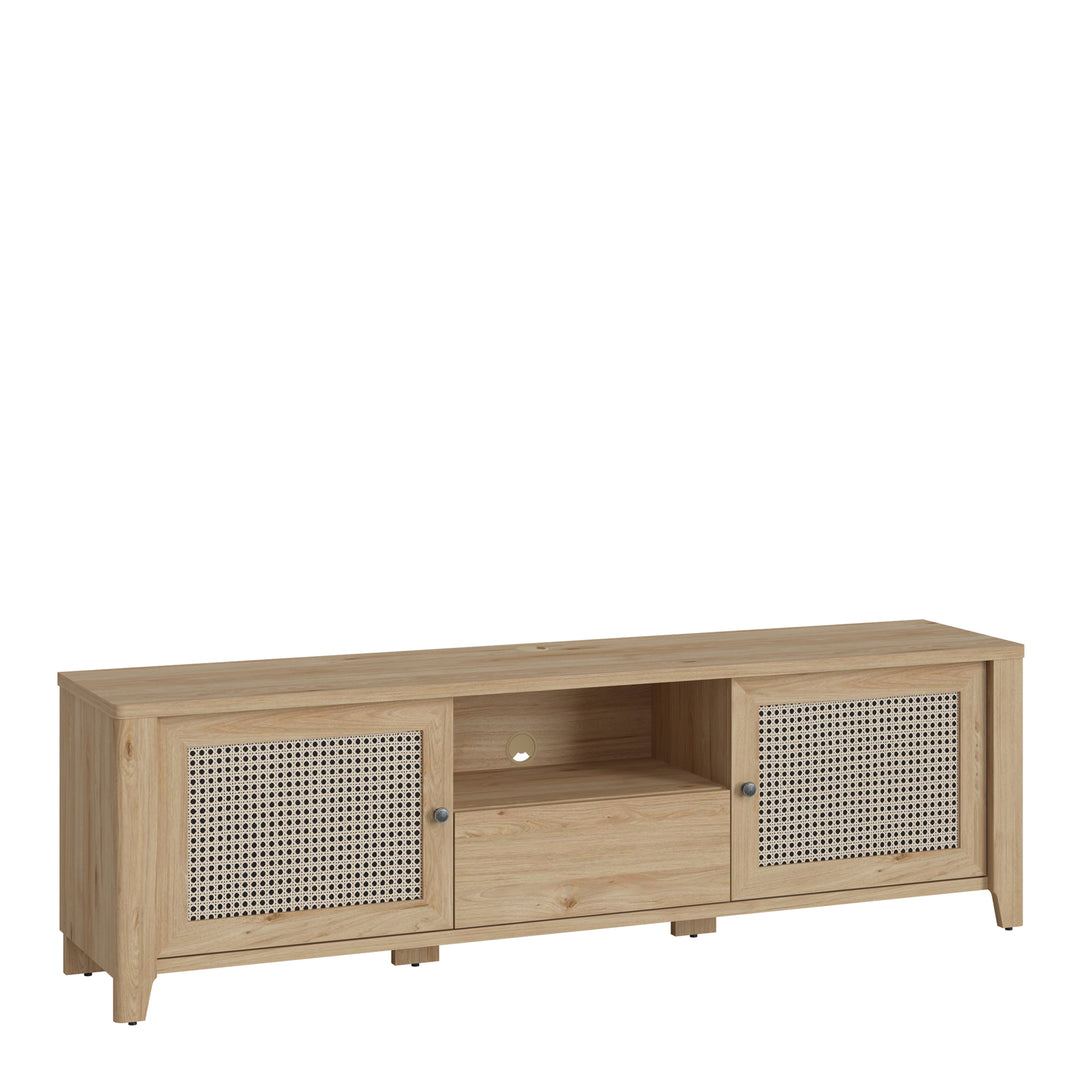 Cestino 2 Door 1 Drawer TV Unit in Jackson Hickory Oak and Rattan Effect - TidySpaces