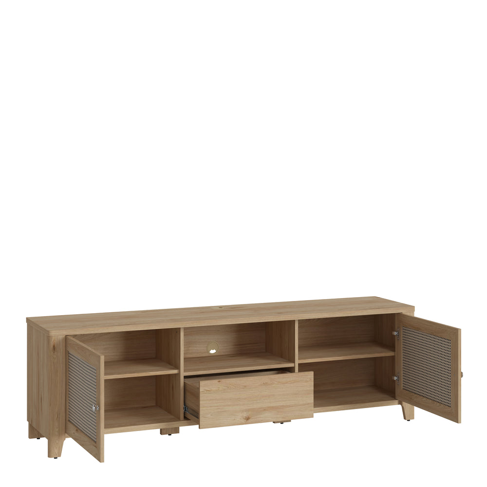 Cestino 2 Door 1 Drawer TV Unit in Jackson Hickory Oak and Rattan Effect - TidySpaces