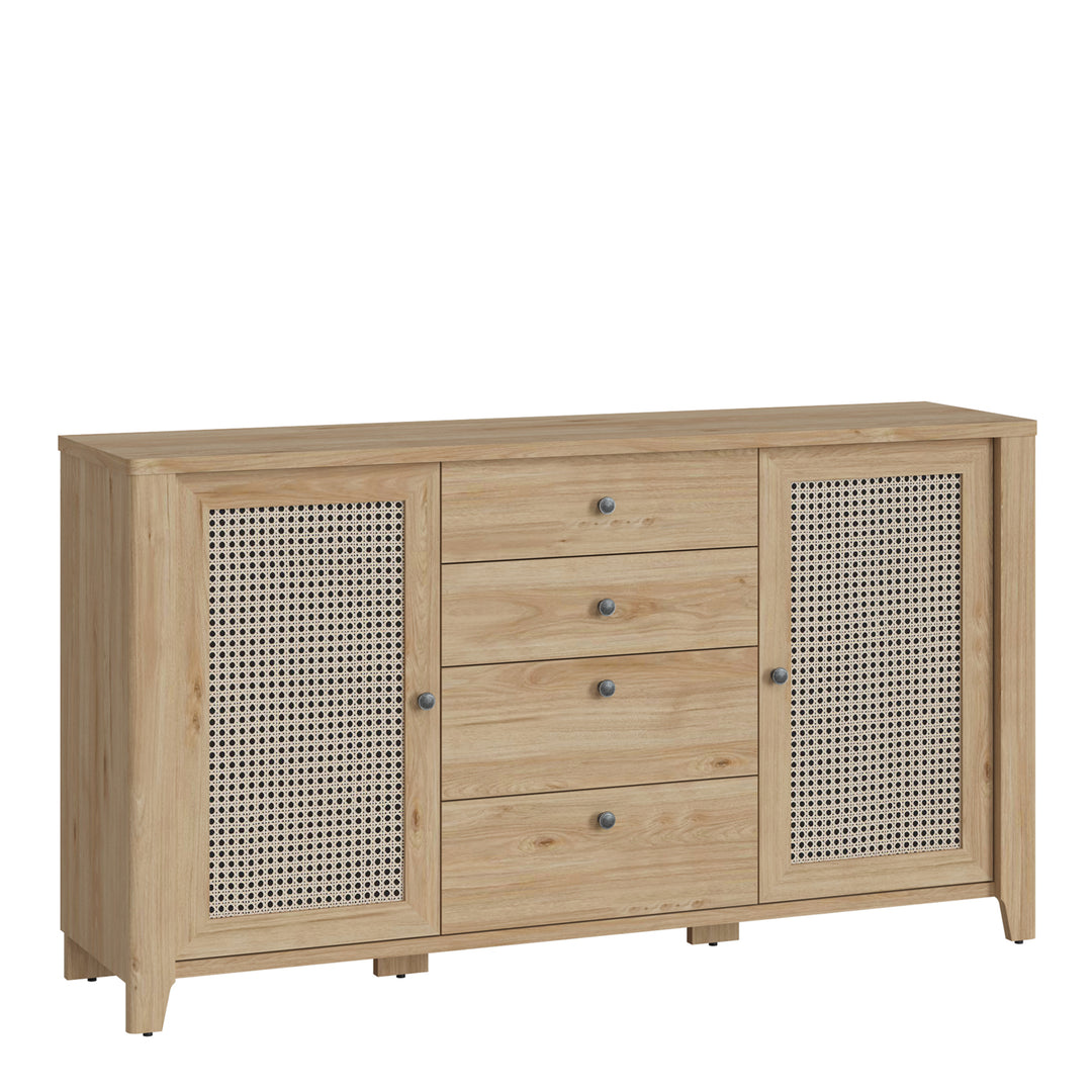 Cestino 2 door 4 Drawer Sideboard in Jackson Hickory Oak and Rattan Effect - TidySpaces