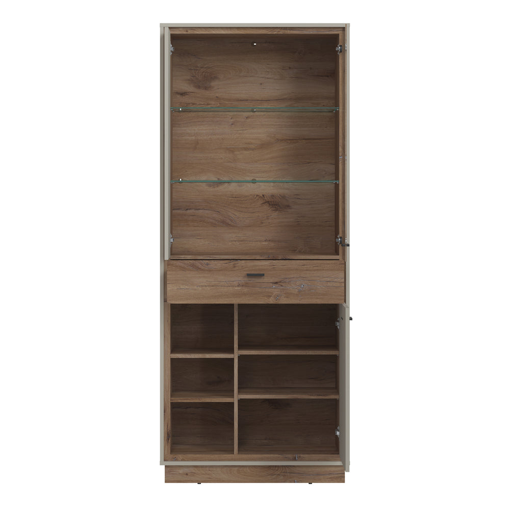Rivero 3 Door 1 Drawer Open Shelves Wide Display Cabinet in Grey and Oak - TidySpaces