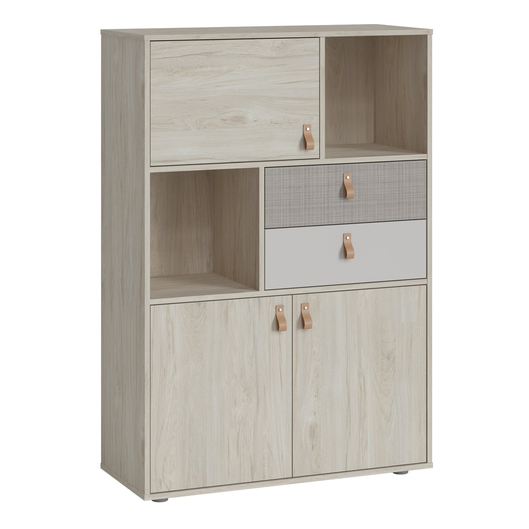 Denim 3 Door 2 Drawer Cabinet in Light Walnut, Grey Fabric Effect and Cashmere - TidySpaces