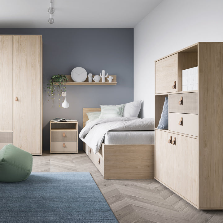 Denim 3 Door 2 Drawer Cabinet in Light Walnut, Grey Fabric Effect and Cashmere - TidySpaces
