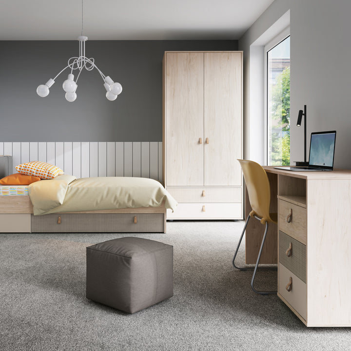 Denim 90cm Bed with 1 Drawer in Light Walnut, Grey Fabric Effect and Cashmere - TidySpaces