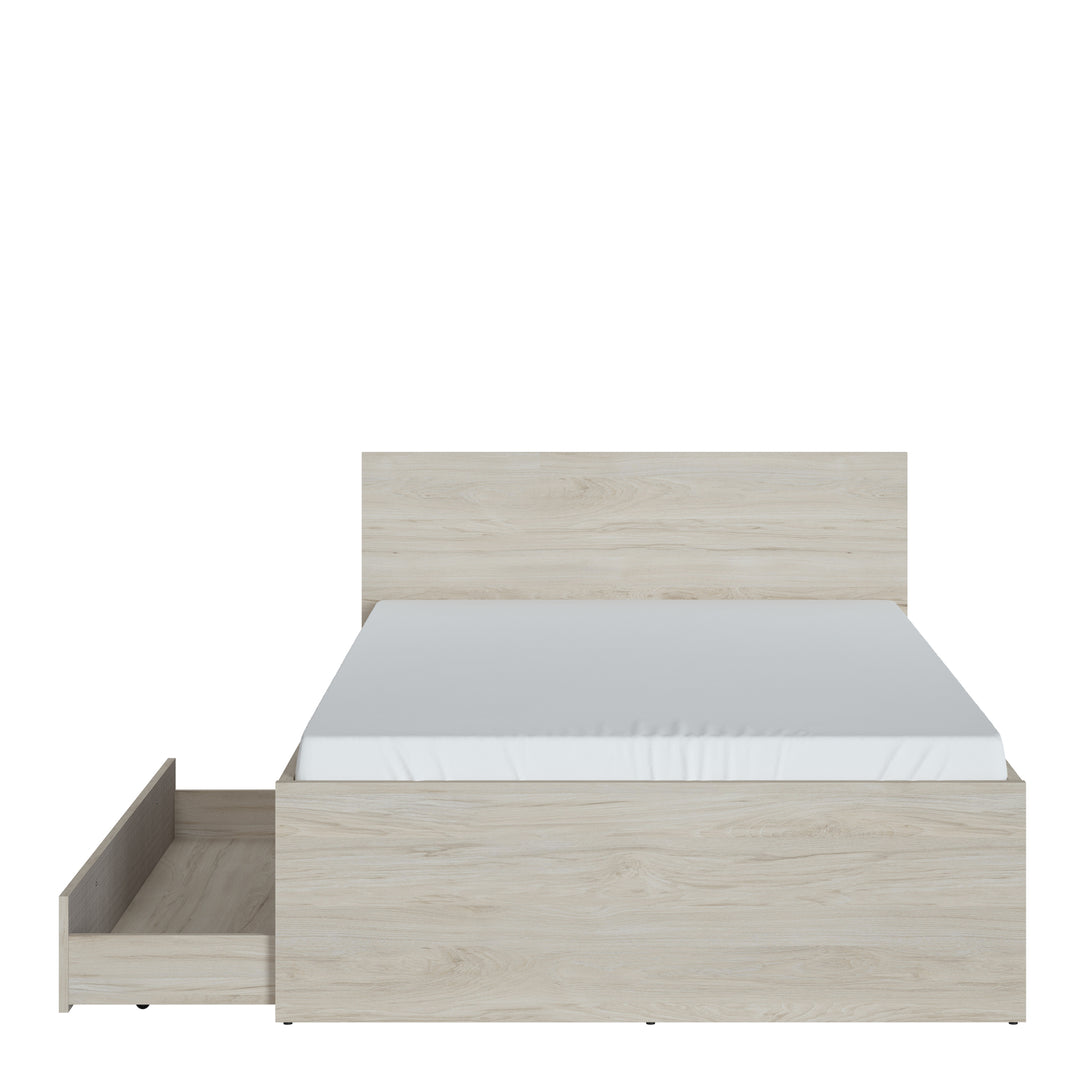 Denim 120cm Bed with 1 Drawer in Light Walnut, Grey Fabric Effect and Cashmere - TidySpaces