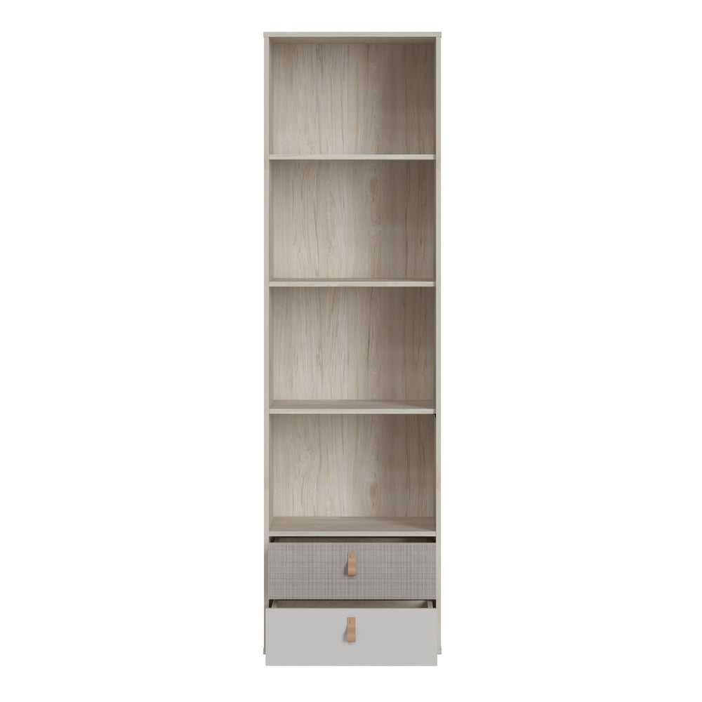Denim 2 Drawer Bookcase in Light Walnut, Grey Fabric Effect and Cashmere - TidySpaces