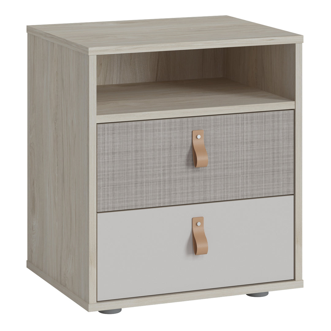 Denim 2 Drawer Bedside Cabinet in Light Walnut, Grey Fabric Effect and Cashmere - TidySpaces