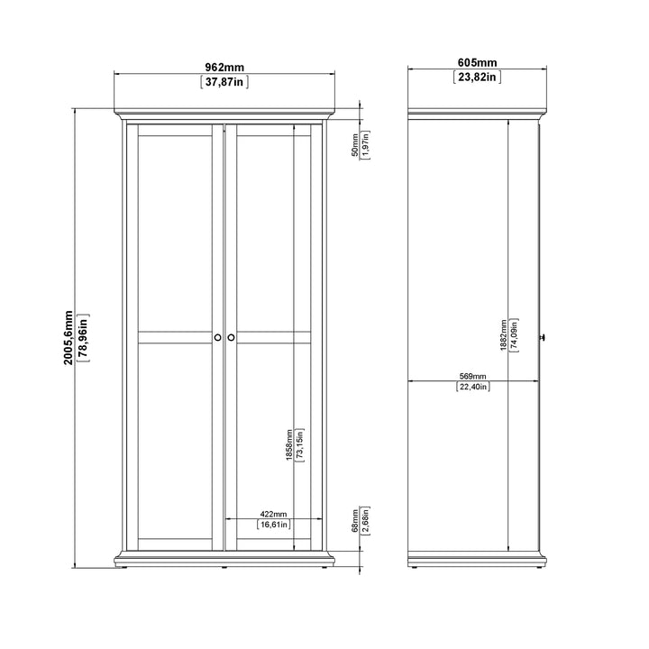 Paris Wardrobe with 2 Doors in White - TidySpaces