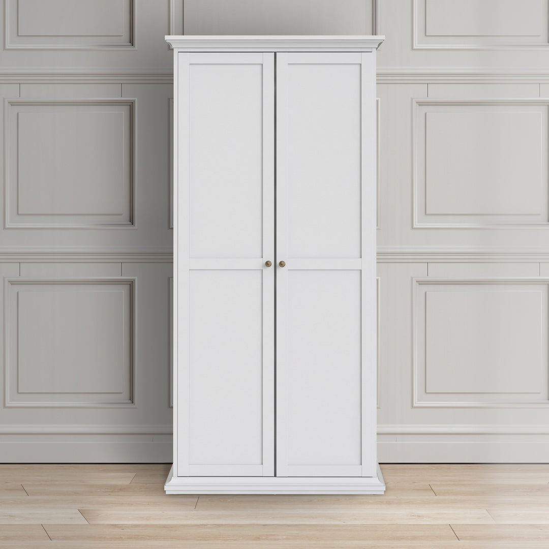 Paris Wardrobe with 2 Doors in White - TidySpaces