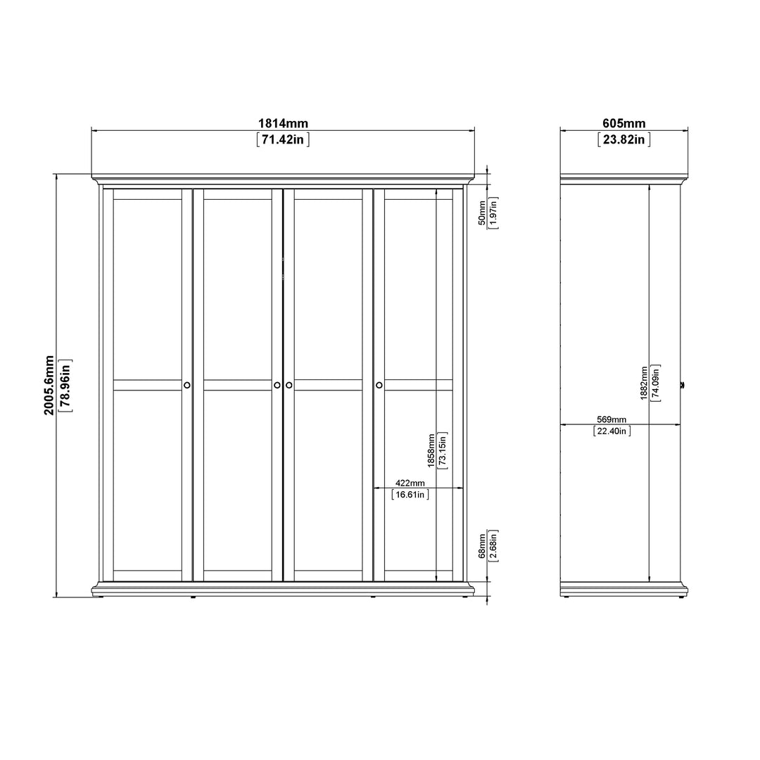 Paris Wardrobe with 4 Doors in White - TidySpaces