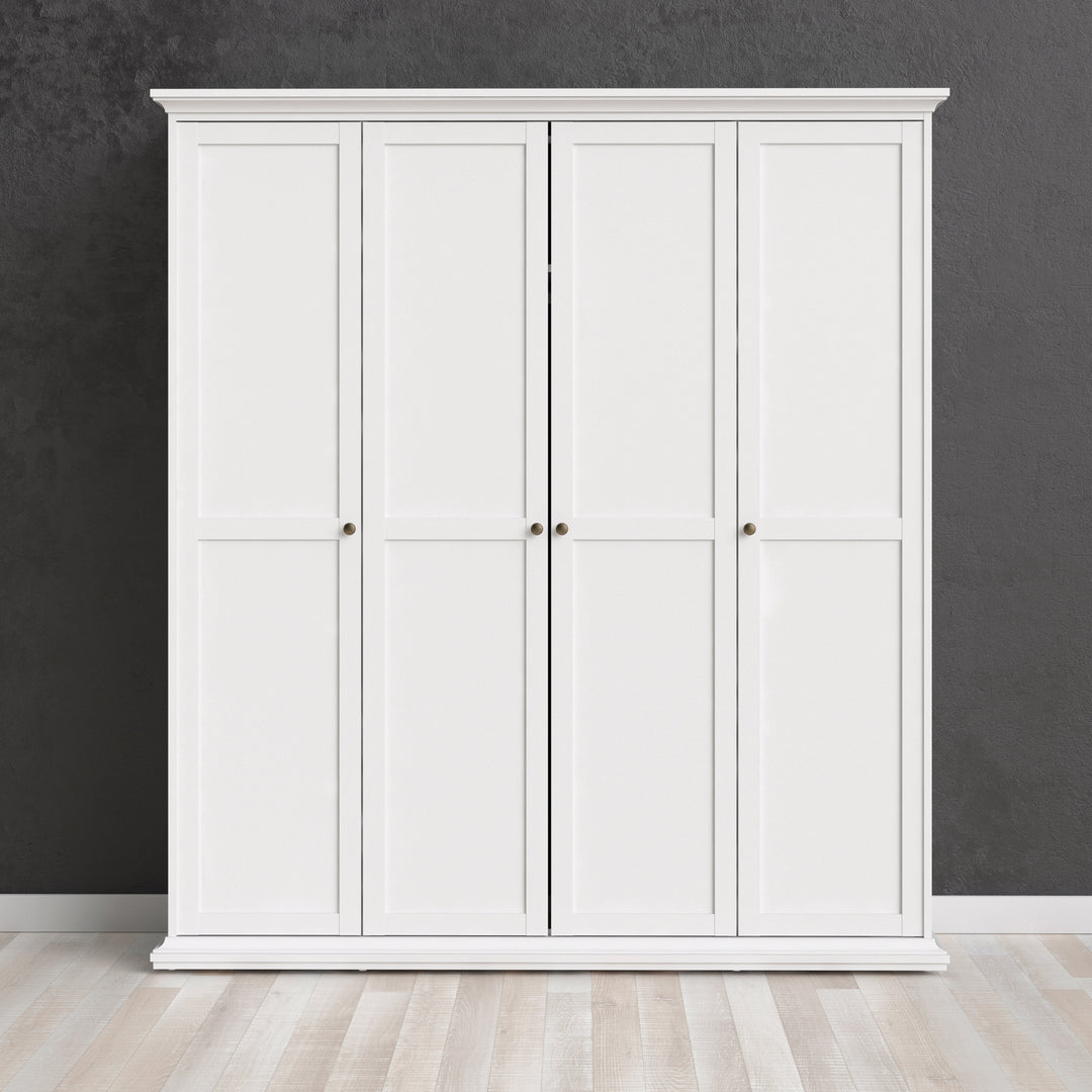 Paris Wardrobe with 4 Doors in White - TidySpaces