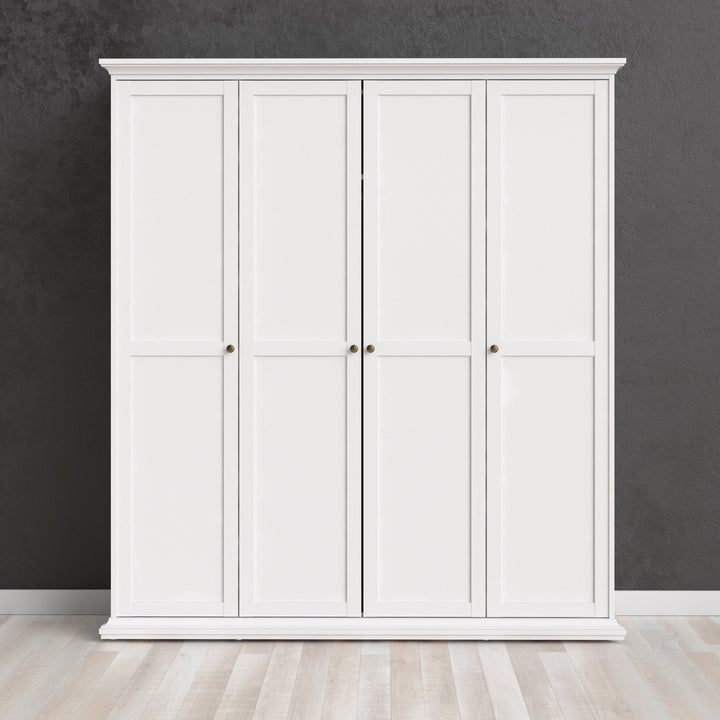 Paris Wardrobe with 4 Doors in White - TidySpaces