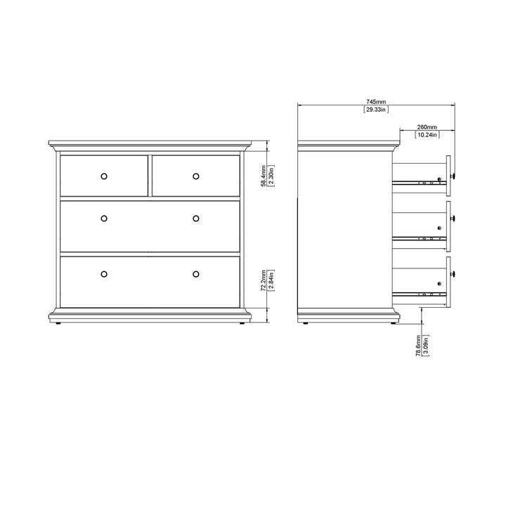 Paris Chest of 4 Drawers in Matt Grey - TidySpaces