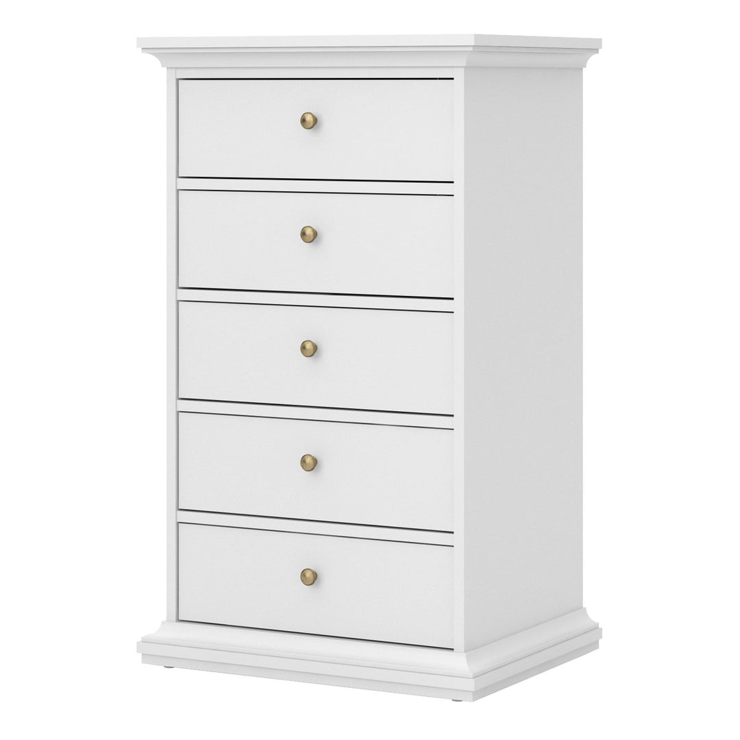 Paris Chest 5 drawers in White - TidySpaces