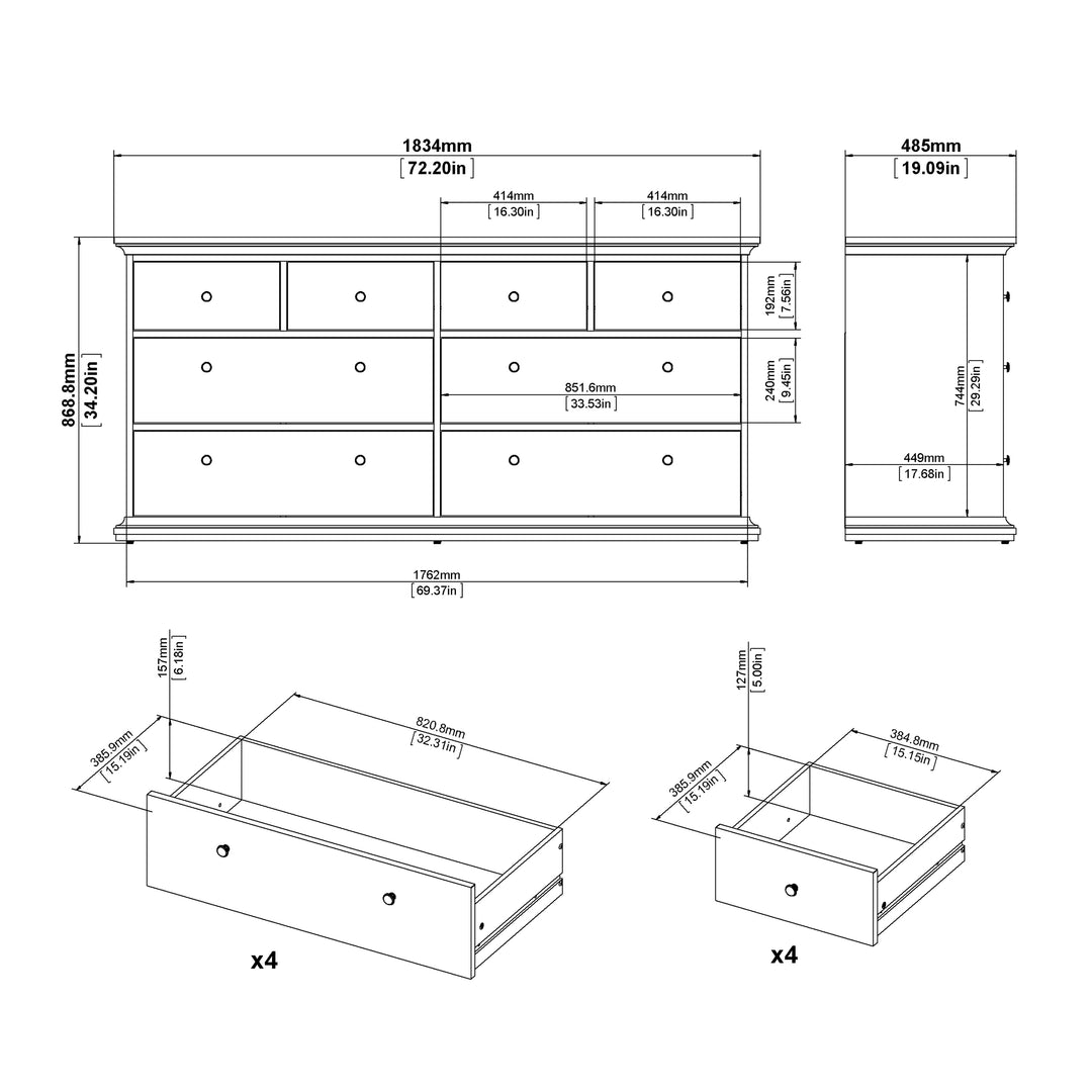 Paris Chest of 8 Drawers in White - TidySpaces