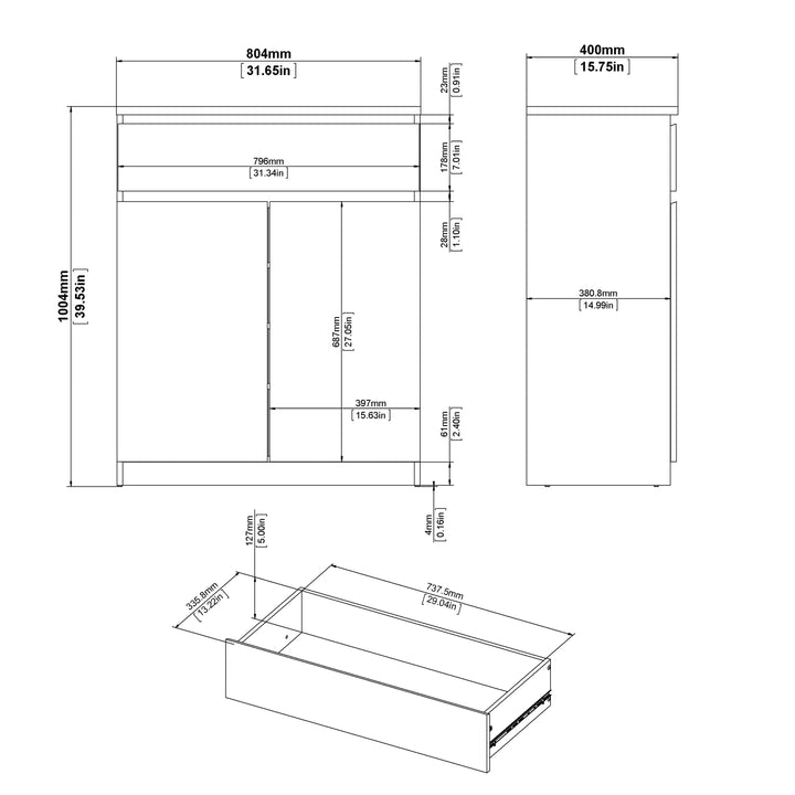 Naia Sideboard - 1 Drawer 2 Doors in Black Matt - TidySpaces