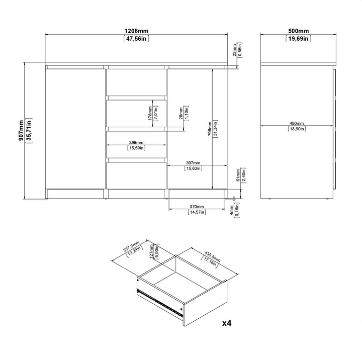 Naia Sideboard - 4 Drawers 2 Doors in Black Matt - TidySpaces
