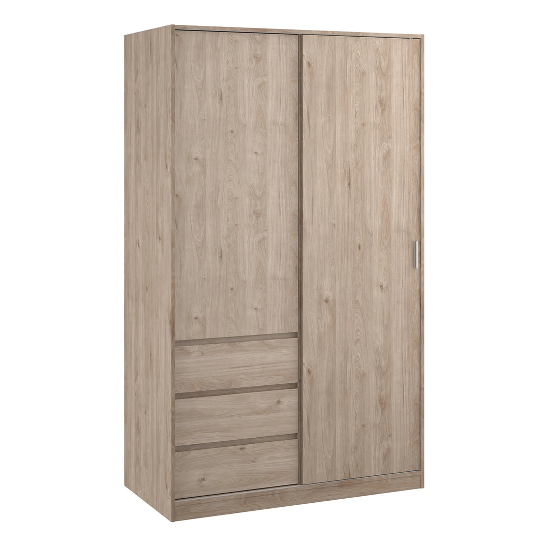 Naia Wardrobe with 1 Sliding door + 1 door + 3 drawers in Oak structure Jackson Hickory - TidySpaces