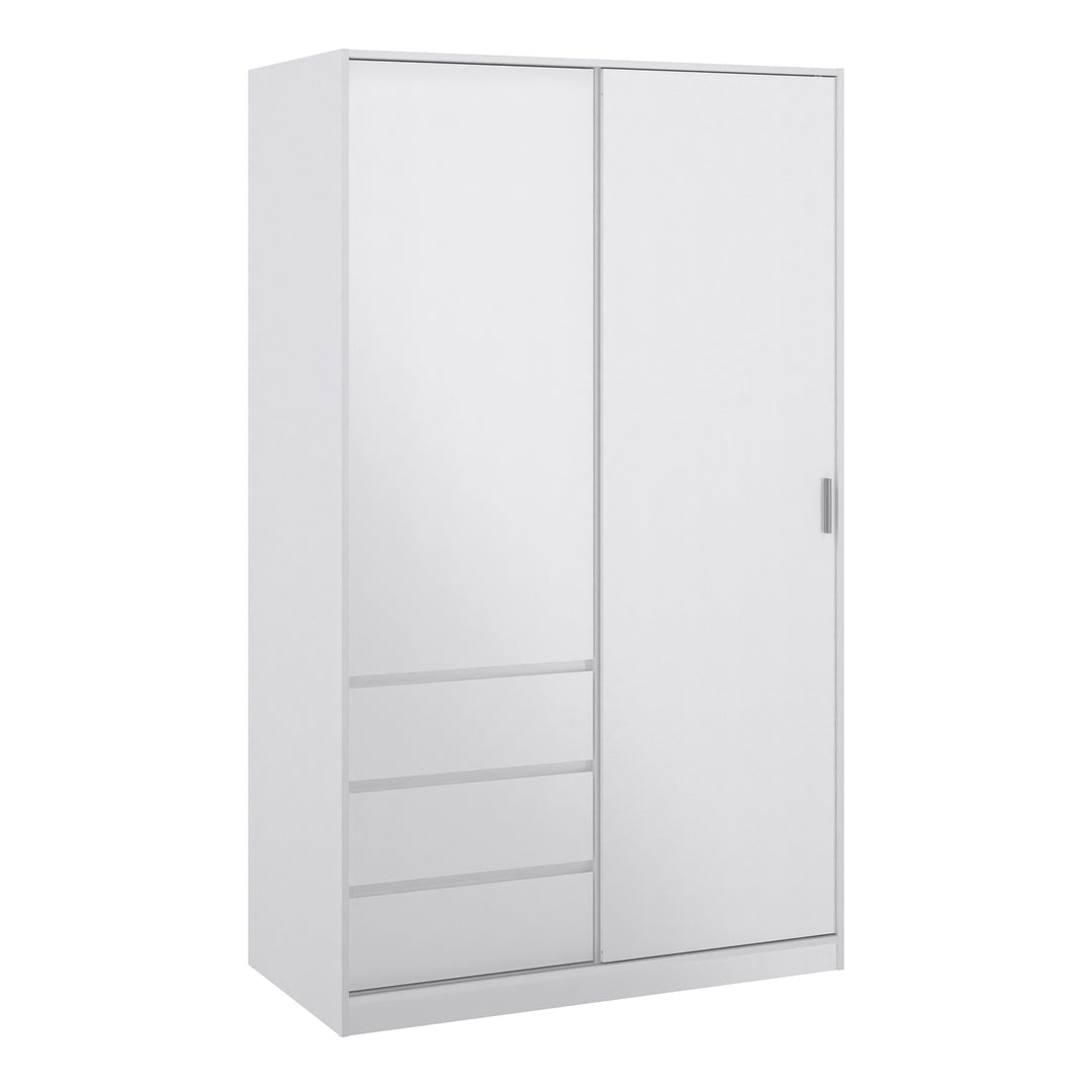 Naia Wardrobe with 1 Sliding door + 1 door + 3 drawers in White High Gloss - TidySpaces