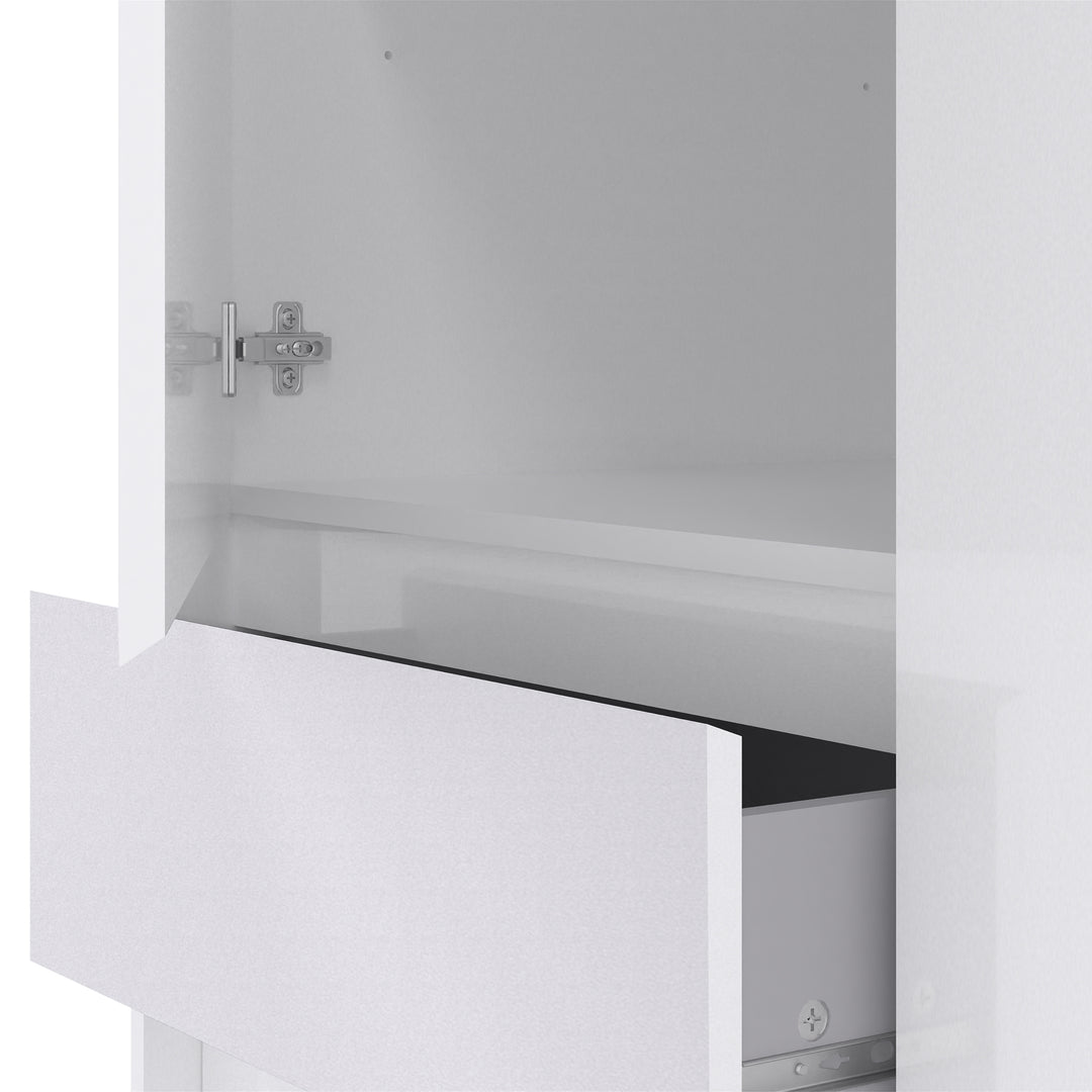 Naia Wardrobe with 1 Sliding door + 1 door + 3 drawers in White High Gloss - TidySpaces