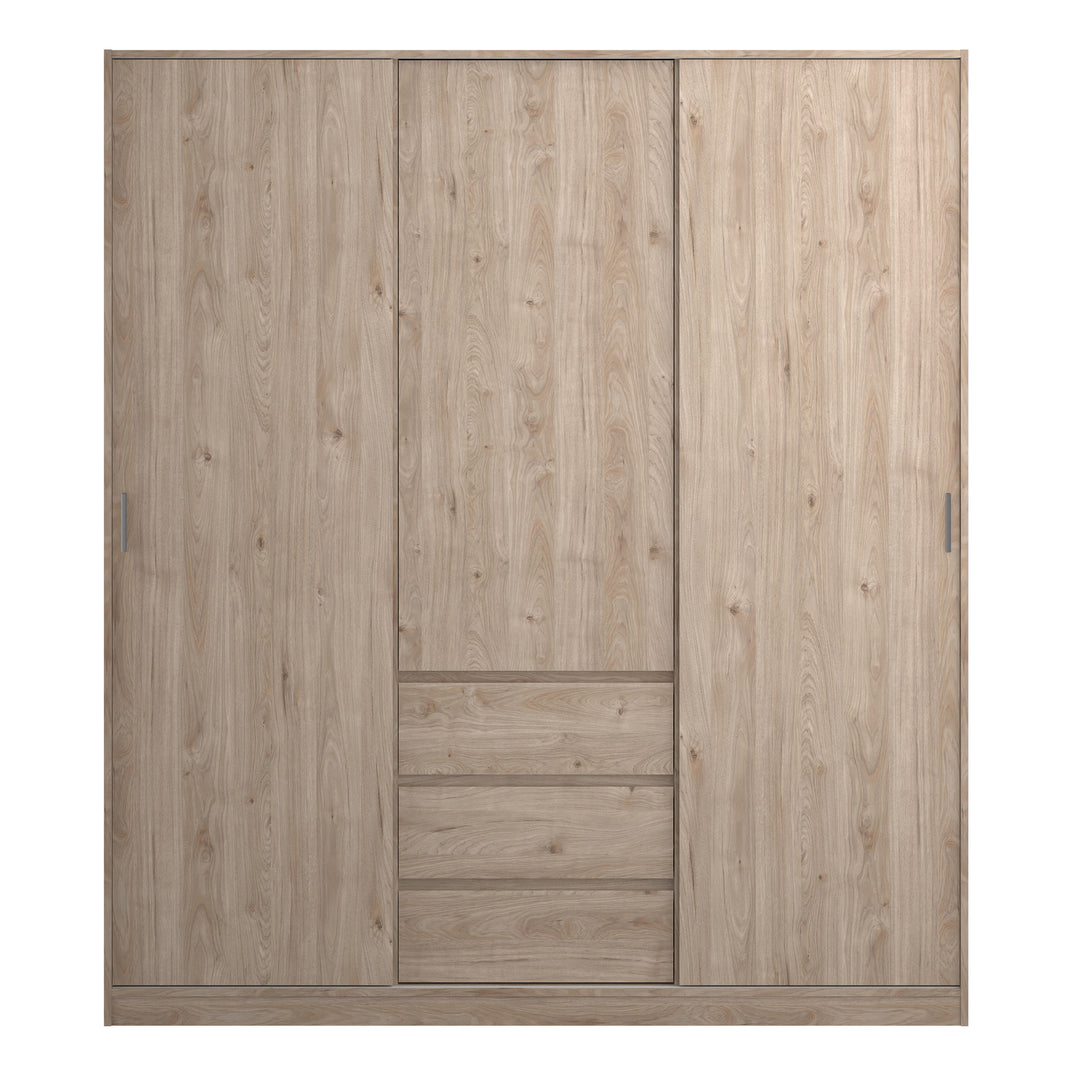 Naia Wardrobe with 2 sliding doors + 1 door + 3 drawers in Oak structure Jackson Hickory - TidySpaces