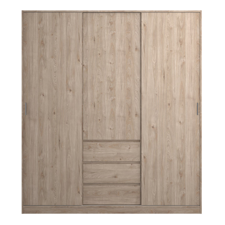 Naia Wardrobe with 2 sliding doors + 1 door + 3 drawers in Oak structure Jackson Hickory - TidySpaces