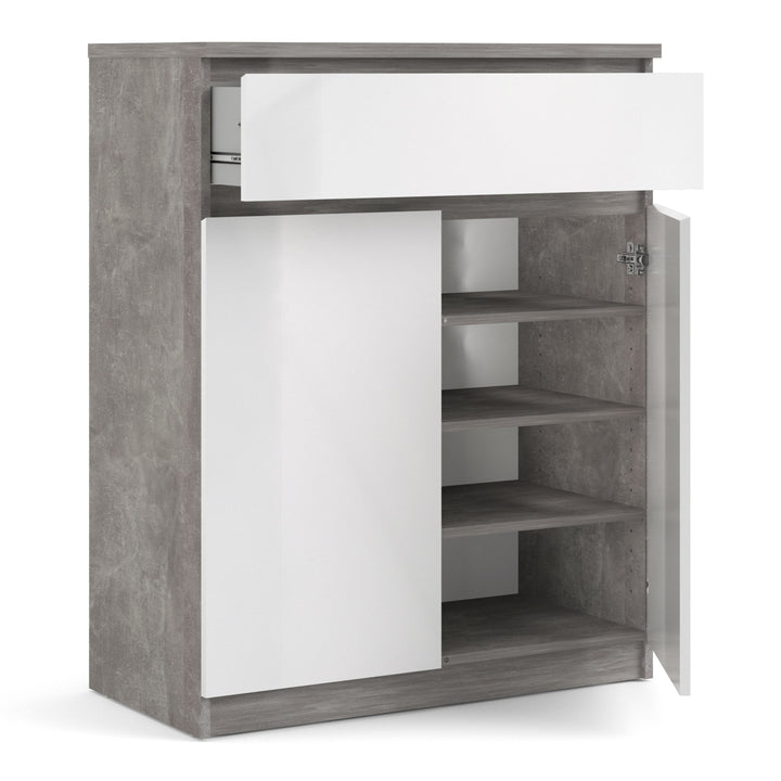 Naia Sideboard 1 Drawer 2 Doors in Concrete and White High Gloss - TidySpaces