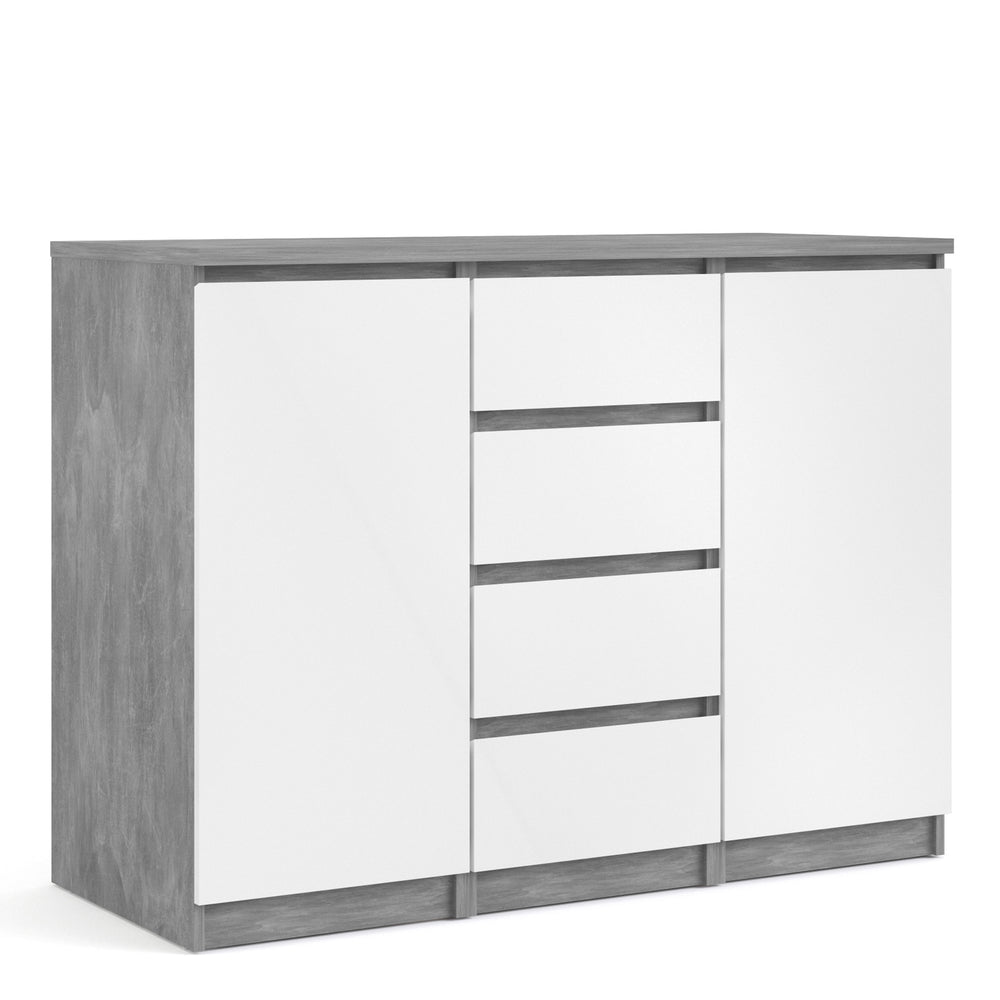 Naia Sideboard 4 Drawers 2 Doors in Concrete and White High Gloss - TidySpaces