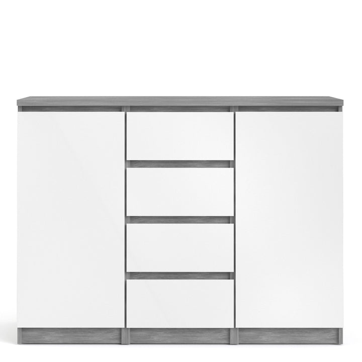 Naia Sideboard 4 Drawers 2 Doors in Concrete and White High Gloss - TidySpaces