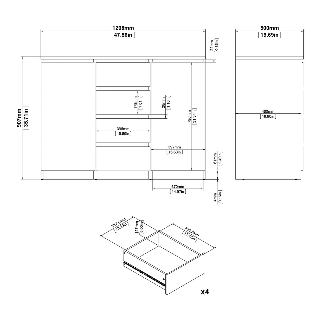 Naia Sideboard  4 Drawers 2 Doors in Jackson Hickory Oak - TidySpaces