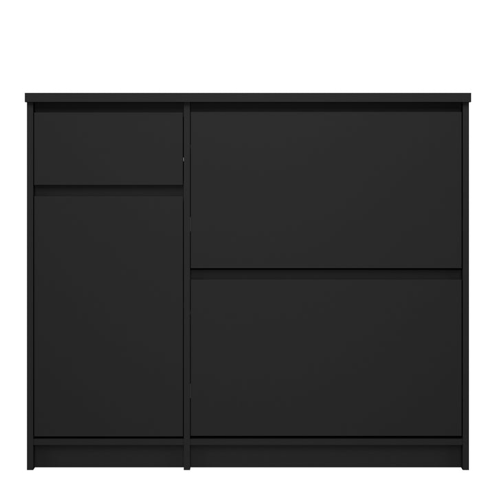 Naia Shoe Cabinet with 2 Shoe Compartments, 1 Door and 1 Drawer in Black Matt - TidySpaces