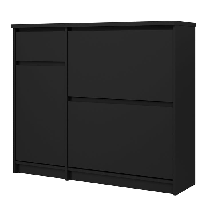 Naia Shoe Cabinet with 2 Shoe Compartments, 1 Door and 1 Drawer in Black Matt - TidySpaces