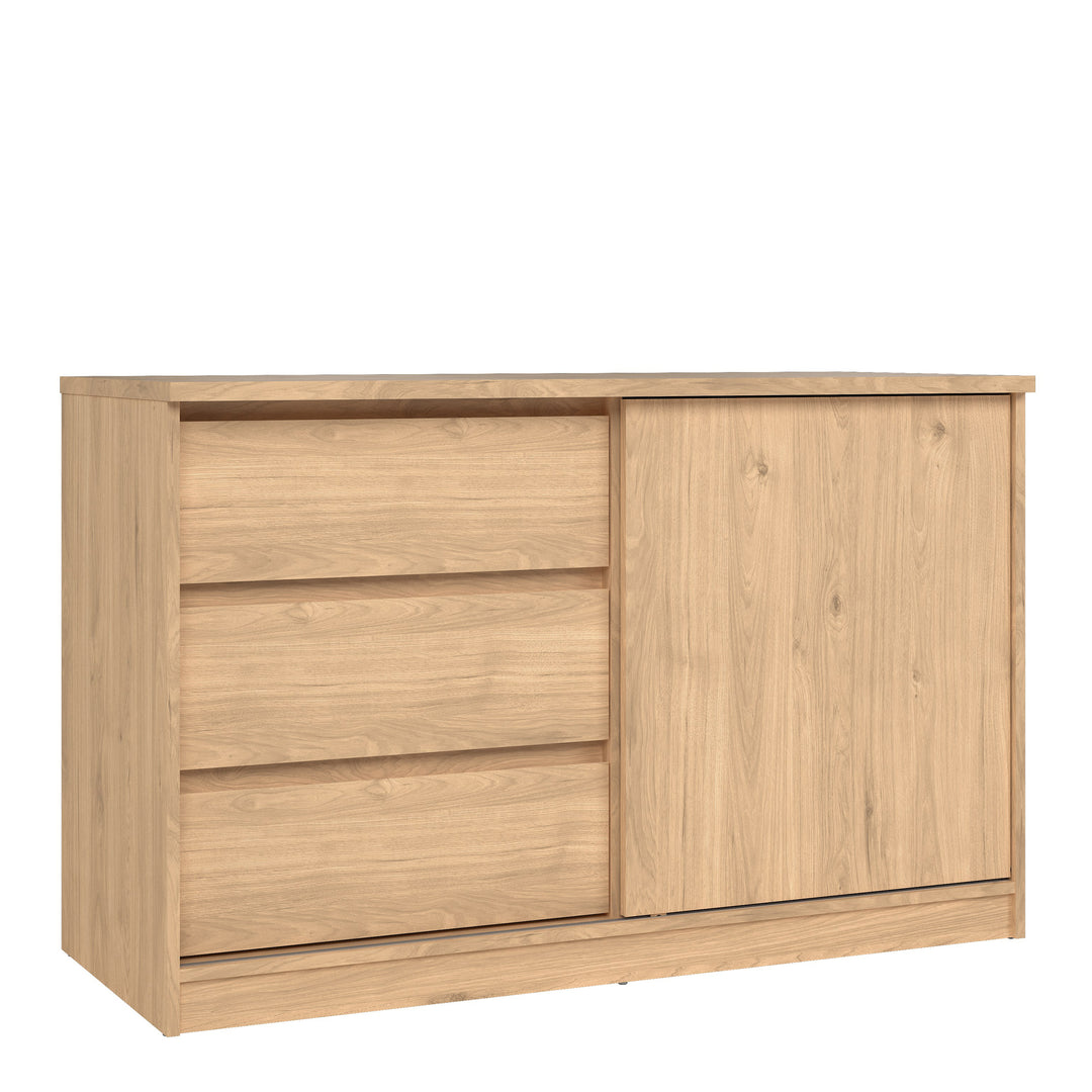 Naia Storage Unit with 1 Sliding Door and 3 Drawers in Jackson Hickory Oak - TidySpaces