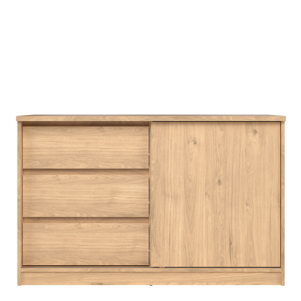 Naia Storage Unit with 1 Sliding Door and 3 Drawers in Jackson Hickory Oak - TidySpaces