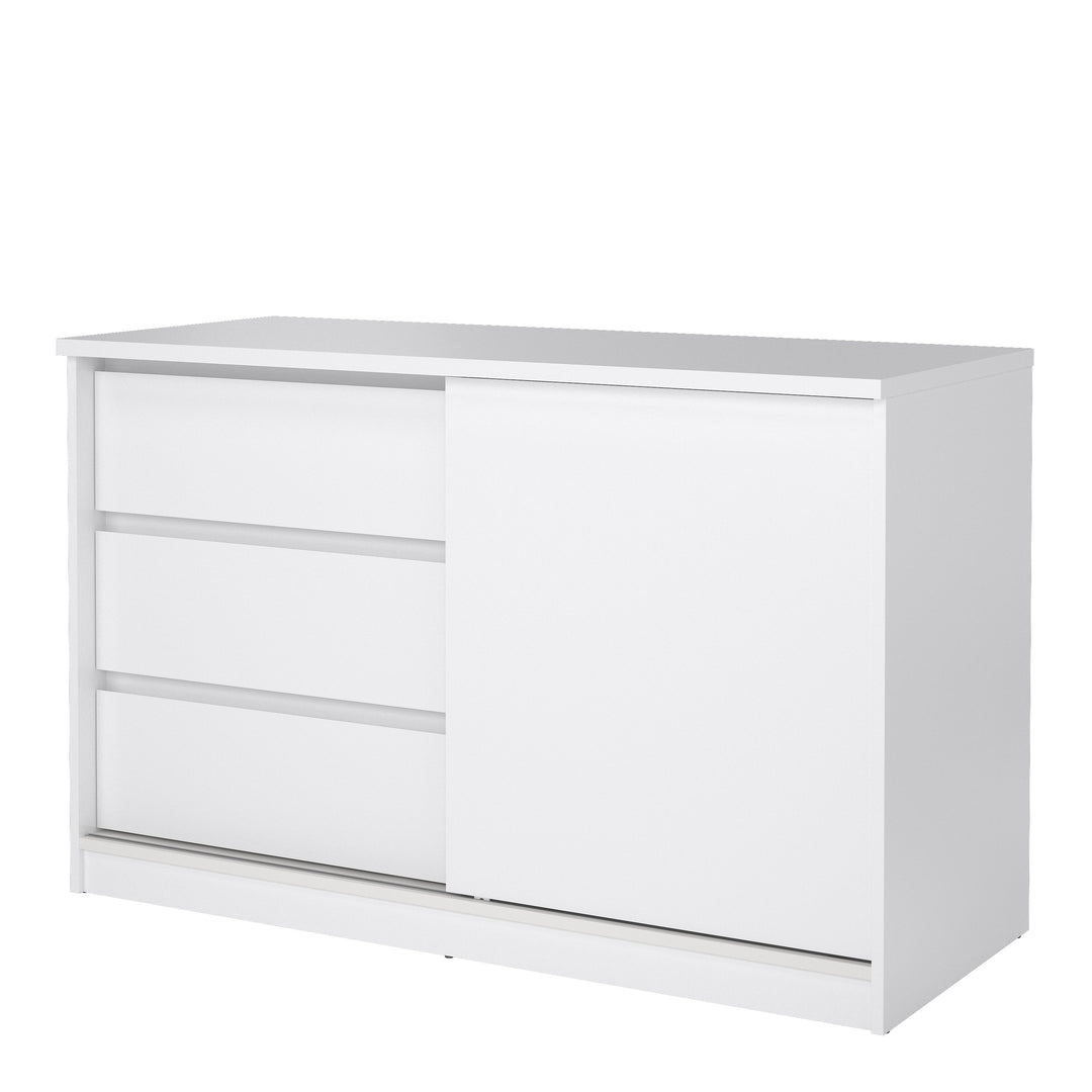 Naia Storage Unit with 1 Sliding Door and 3 Drawers in White High Gloss - TidySpaces