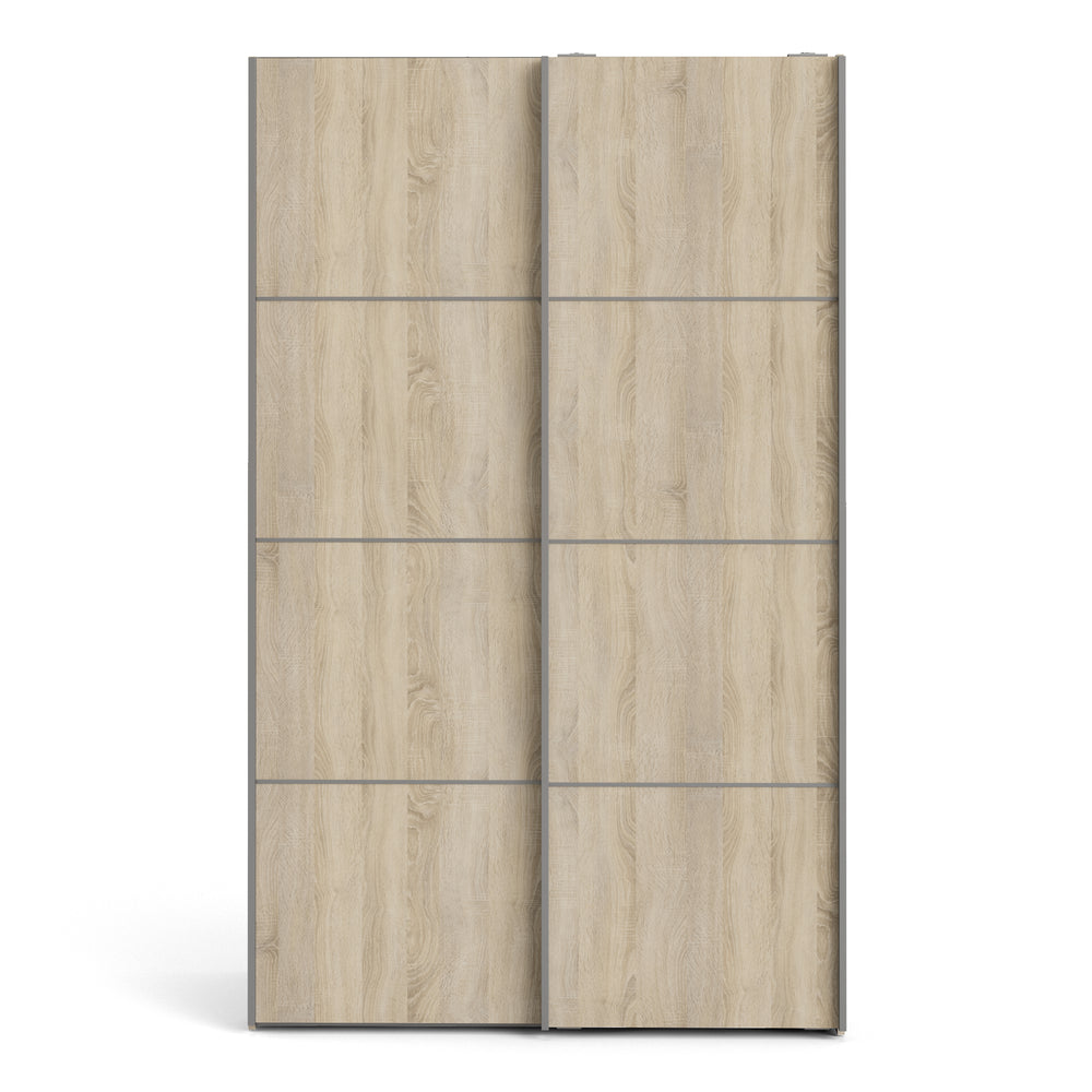 Verona Sliding Wardrobe 120cm in White with Oak Doors with 2 Shelves - TidySpaces