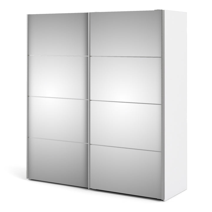 Verona Sliding Wardrobe 180cm in White with Mirror Doors with 2 Shelves - TidySpaces