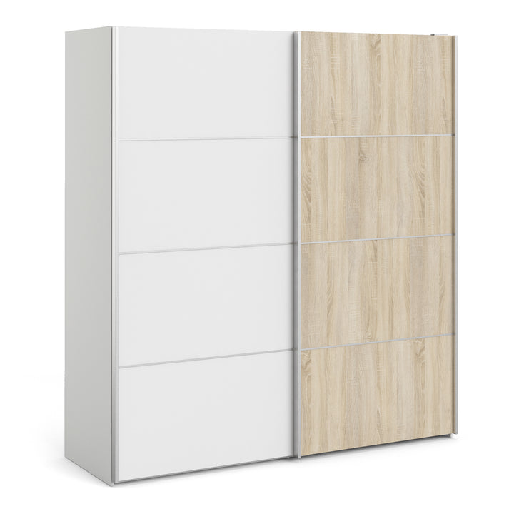 Verona Sliding Wardrobe 180cm in White with White and Oak doors with 2 Shelves - TidySpaces