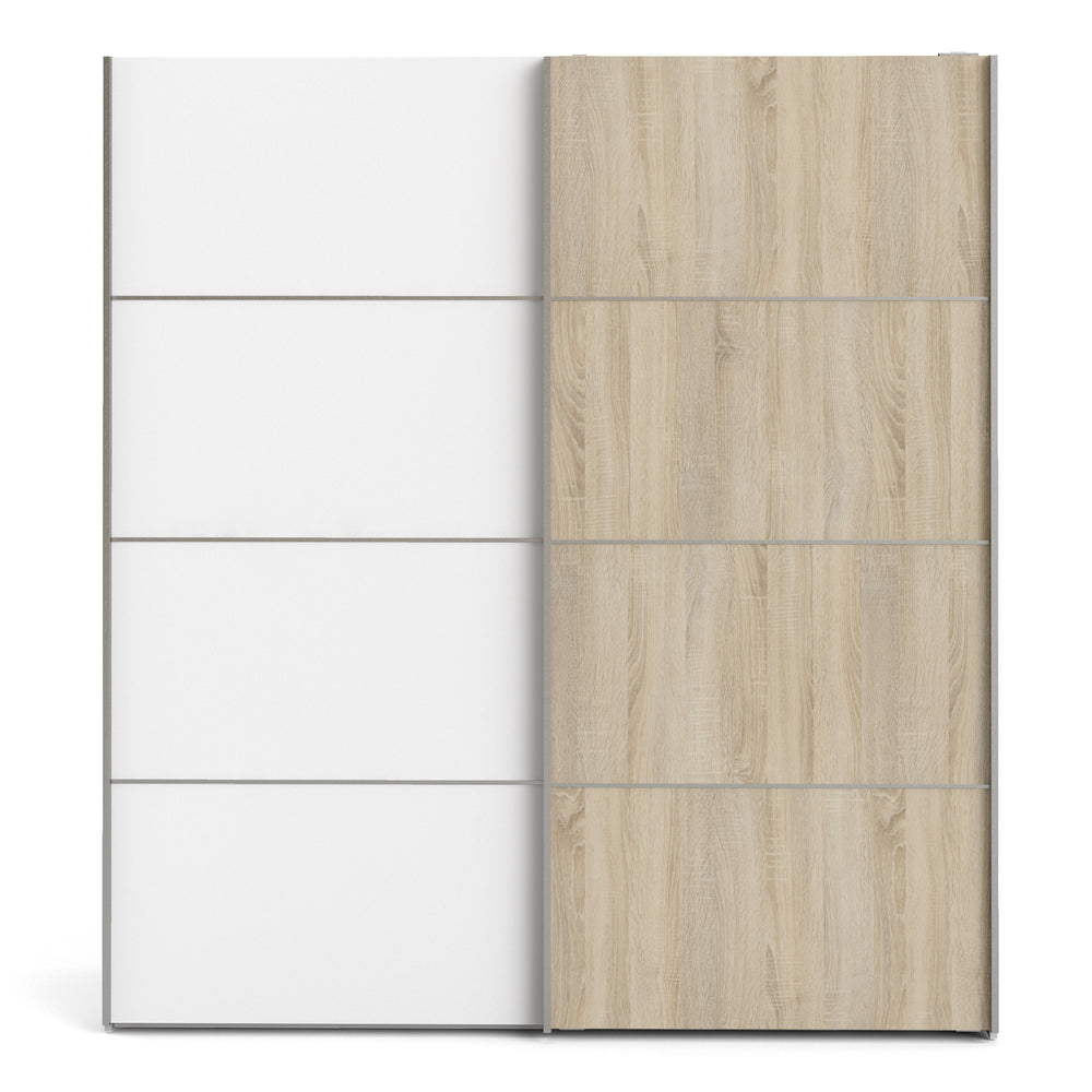 Verona Sliding Wardrobe 180cm in White with White and Oak doors with 2 Shelves - TidySpaces