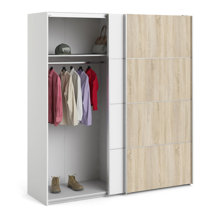 Verona Sliding Wardrobe 180cm in White with White and Oak doors with 2 Shelves - TidySpaces