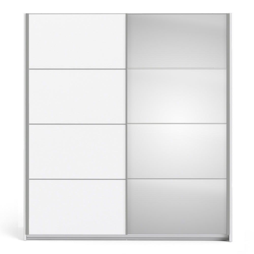 Verona Sliding Wardrobe 180cm in White with White and Mirror Doors with 2 Shelves - TidySpaces