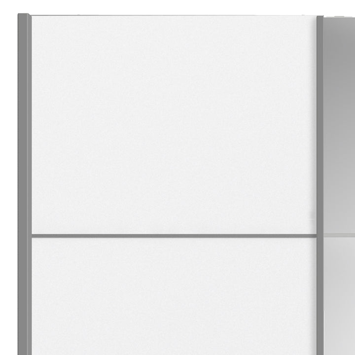 Verona Sliding Wardrobe 180cm in White with White and Mirror Doors with 2 Shelves - TidySpaces