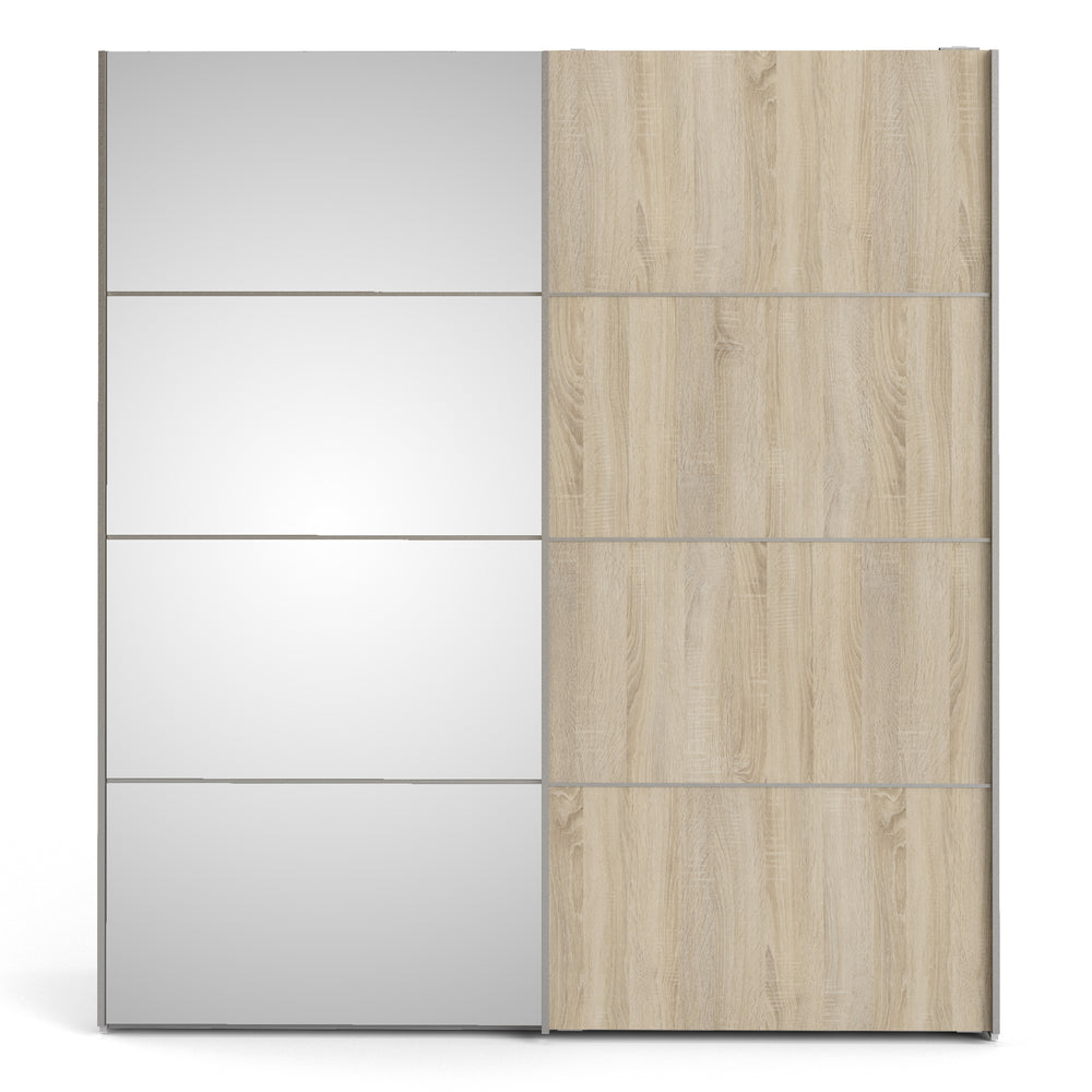 Verona Sliding Wardrobe 180cm in White with Oak and Mirror Doors with 2 Shelves - TidySpaces