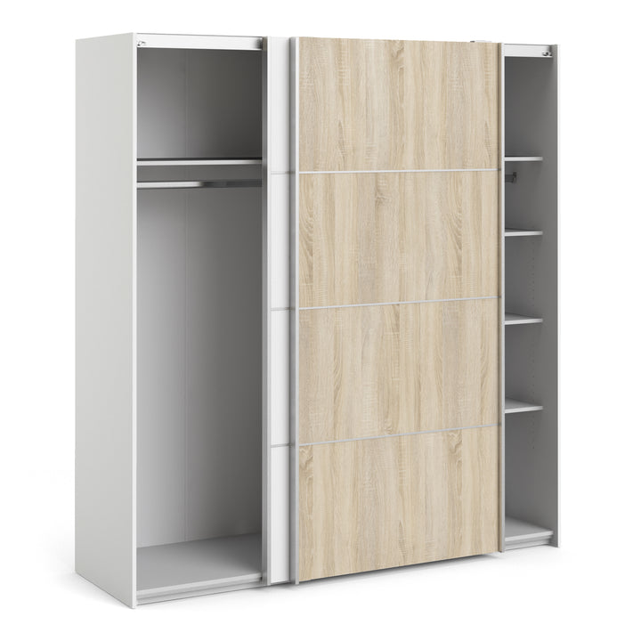 Verona Sliding Wardrobe 180cm in White with White and Oak doors with 5 Shelves - TidySpaces