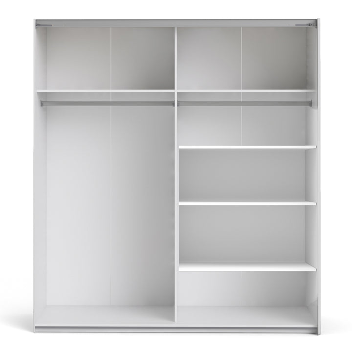 Verona Sliding Wardrobe 180cm in White with Oak and Mirror Doors with 5 Shelves - TidySpaces