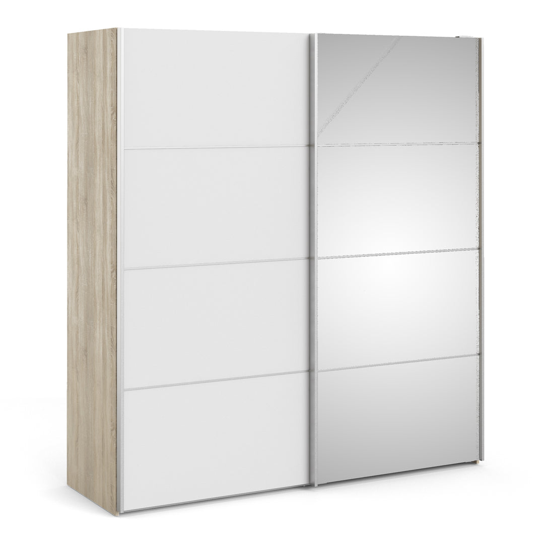 Verona Sliding Wardrobe 180cm in Oak with White and Mirror Doors with 2 Shelves - TidySpaces