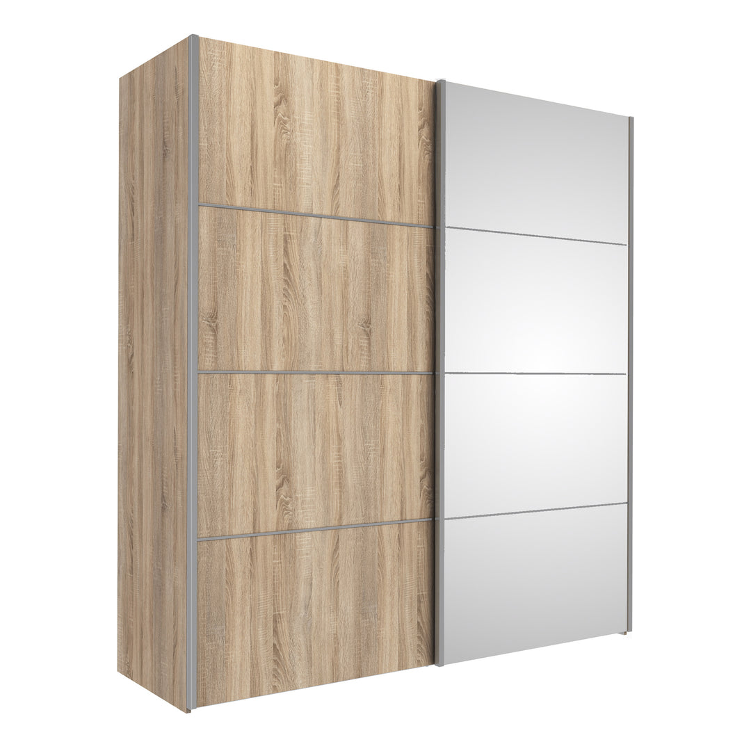 Verona Sliding Wardrobe 180cm in Oak with Oak and Mirror Doors with 2 Shelves - TidySpaces