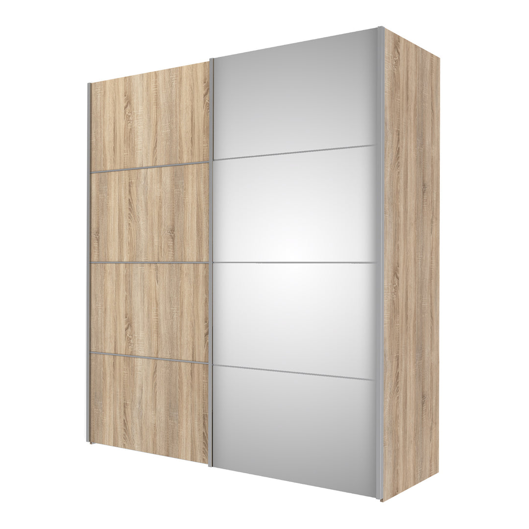 Verona Sliding Wardrobe 180cm in Oak with Oak and Mirror Doors with 2 Shelves - TidySpaces